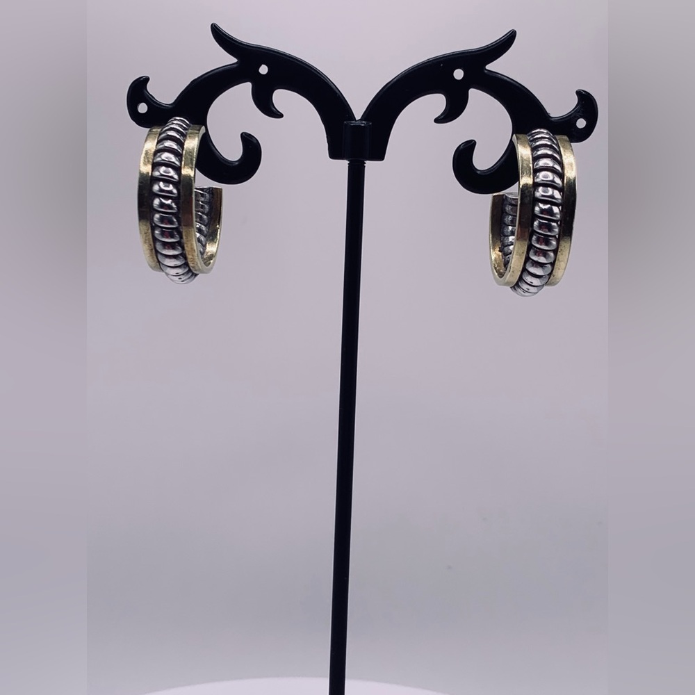 Silpada Vintage Sterling Silver & Brass Braided Hoop on Post Earrings - Picture 2 of 15